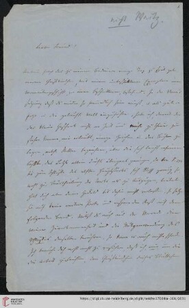 Nachlass Ludwig Häusser: Brief von Gustav Weil an Ludwig Häusser