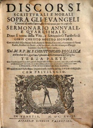 Discorsi scritturali e morali sopra gli evangeli, 3