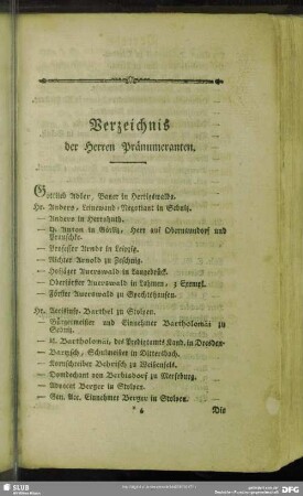 Verzeichnis der Herren Pränumeranten