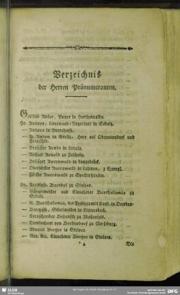 Verzeichnis der Herren Pränumeranten