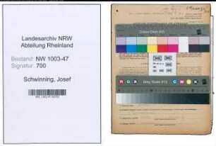Entnazifizierung Josef Schwinning , geb. 15.10.1906 (Betriebsmeister)