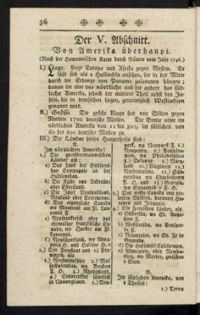 Der V. Abschnitt. Von Amerika überhaupt.