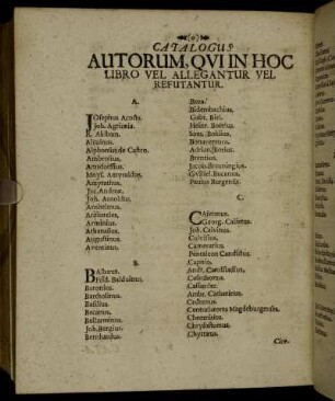 Catalogus Autorum, Qui In Hoc Libro Vel Allegantur Vel Refutantur