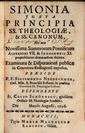 Simonia iuxta principia ss. theologiae et ss. Canonum ... examinata