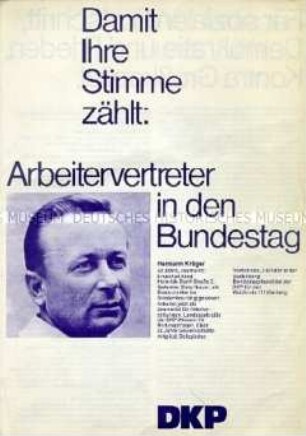 Flugschrift der DKP zur Bundestagswahl 1972 mit der Landesliste Hessen