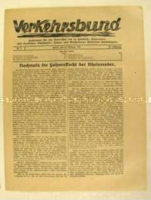 Mitteilungsblatt "Verkehrsbund" u.a. über den Lohnkampf der Rheinschiffer