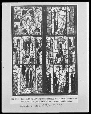 Fenster N VI, Kreuzigungsfenster, Felder: Heiliger Bischof und Heilige Ursula