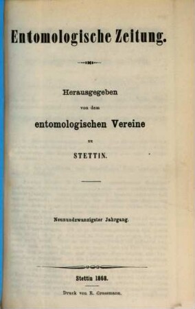 Entomologische Zeitung. 29. 1868