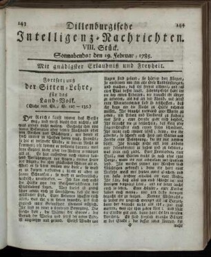 VIII. Stück. Sonnabends: den 19. Februar, 1785.