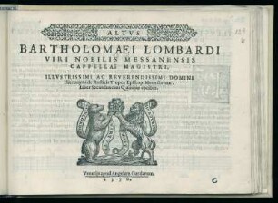 Bartolomaeo Lombardi: Mottectorum. Liber secundus cum Quinque vocibus. Altus