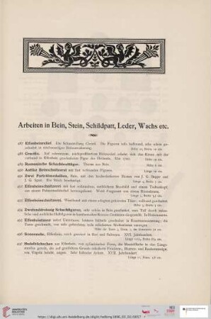 Arbeiten in Bein, Stein, Schildpatt, Leder, Wachs etc. (Nr. 487 - 533)