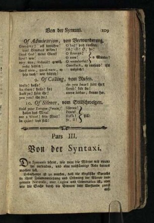 Pars III.: Von der Syntaxi