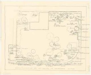 Garten Dr. Heidenhain, Kleinmachnow: Lageplan mit Gehölzpflanzskizze 1:100
