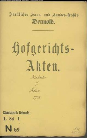 Niebuhr, Adolf gegen seinen Bruder Johann Wilhelm Röhr zu Hardissen - Schuldforderung