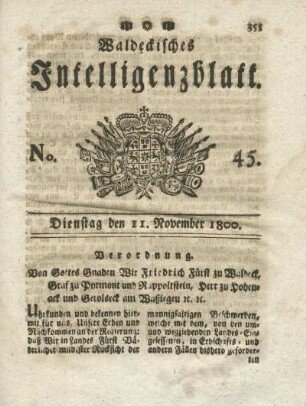 No. 45, Dienstag den 11. November 1800