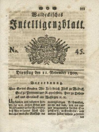 No. 45, Dienstag den 11. November 1800
