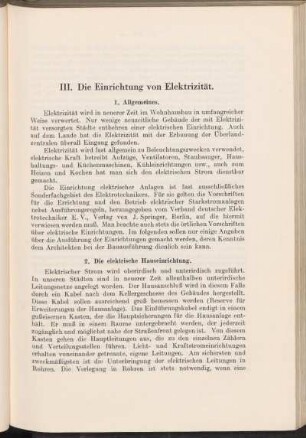 III. Die Einrichtung von Elektrizität.