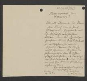 Brief von Maximilian Westermaier an Unbekannt
