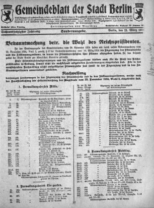 Sonderausgabe, 21. März 1925