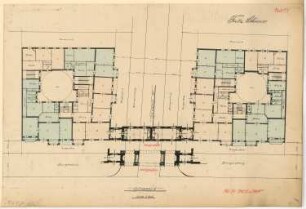 Torbau, Berlin-Steglitz Monatskonkurrenz Oktober 1908: Lageplan mit Grundriss Erdgeschoss und Obergeschoss 1:200