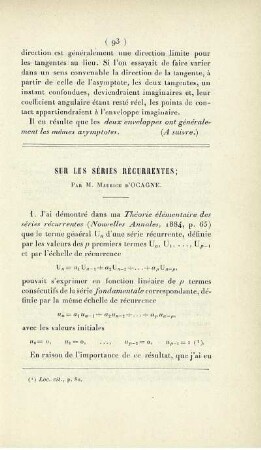 Sur les séries récurrentes.