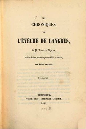 Les Chroniques de l'évêché de Langres