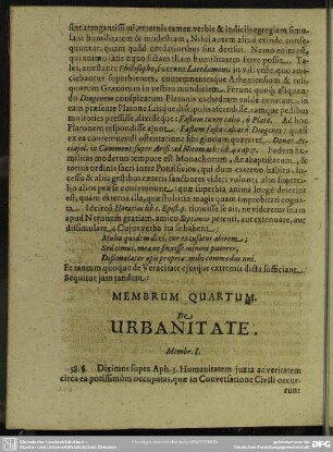 Membrum Quartum De Urbanitate
