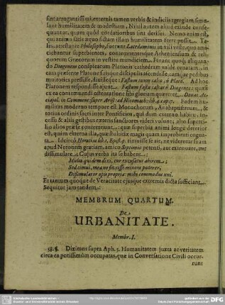 Membrum Quartum De Urbanitate