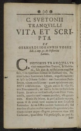 C. Suetonii Tranquilli Vita et Scripta Ex Gerhardi Iohannis Vossii