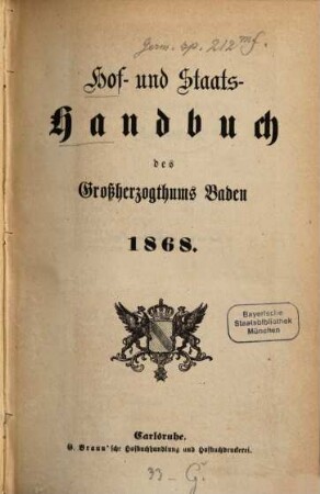 Hof- und Staats-Handbuch des Grossherzogthums Baden, 1868