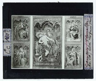 Campin (in der Art), Triptychon mit Gnadenstuhl, Moses, Abraham, Petrus u. Andreas