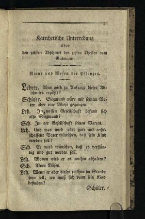 Katechetische Unterredung ueber den 26sten Abschnitt des ersten Theiles vom Gutmann: Natur und Wesen der Pflanzen