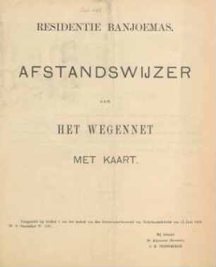 Afstandswijzer van het wegennet : residentie Banjoemas ; met kaart