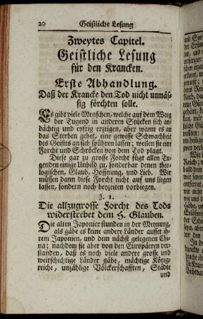 Erste Abhandlung. Daß der Krancke den Tod nicht unmässig förchten solle.
