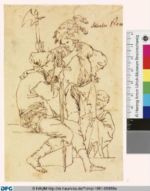 Zwei phantastische Krieger, hinten rechts ein dritter Mann
