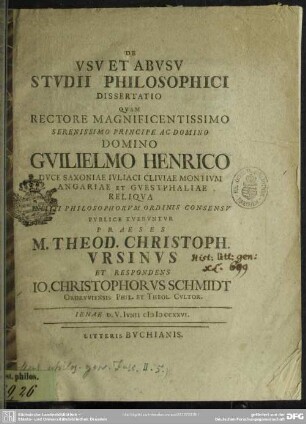 De Usu Et Abusu Studii Philosophici Dissertatio