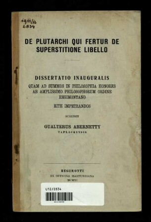 De Plutarchi qui fertur de superstitione libello
