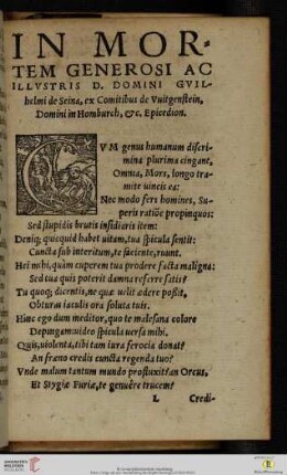 In mortem generosi ac illvstris D. Domini Gvilhelmi de Seina