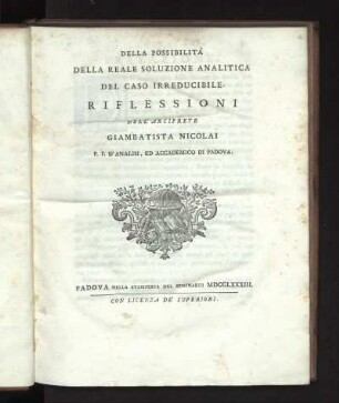 Della possibilità della reale soluzione analitica del caso irreducibile : Riflessioni