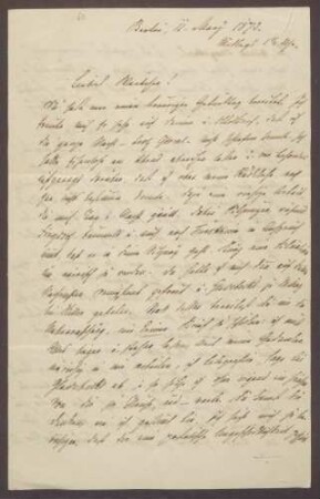 Schreiben von Moritz Ellstätter, Berlin, an seine Frau Marie: - Private Sorgen - Kritik an [Rudolf von] Freydorf und [Hans Freiherr von] Türckheim - große Arbeitsbelastung - Einladungen von Hansemanns, Frau Höber, Gladbecks und vom Hof - Fertigstellung des Berichts über das Münzgesetz - Kontakt zu [Rudolf von] Delbrück