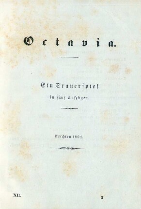 Octavia. Ein Trauerspiel in fünf Aufzügen