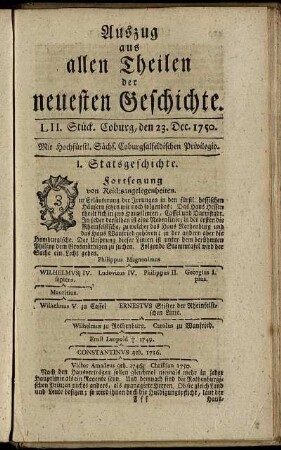 LII. Stück. Coburg, den 23. Dec. 1750.