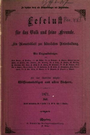 Leselust für das Volk und seine Freunde : ein Monatsblatt zur häuslichen Unterhaltung, 1871,7/12