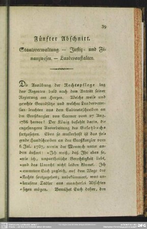 Fünfter Abschnitt. Staatsverwaltung. - Justitz- und Finanzwesen. - Landesanstalten