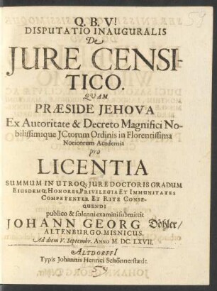 Disputatio Inauguralis De Iure Censitico
