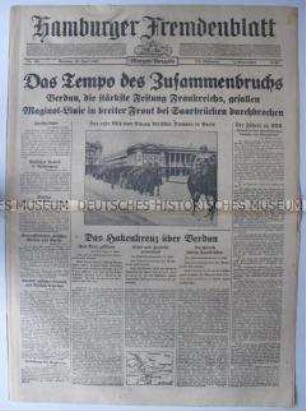 Tageszeitung "Hamburger Fremdenblatt" zur Eroberung der Festung Verdun
