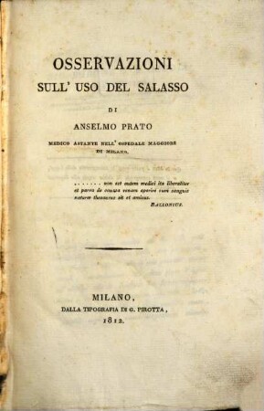 Osservazioni sull'uso del salasso