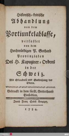 Historisch-kritische Abhandlung von dem Portiunkelablasse