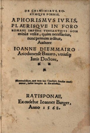 De criminibus eorumque poenis aphorismus juris