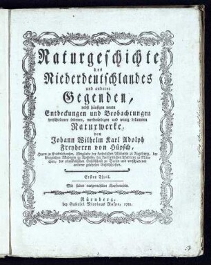 Theil 1: Naturgeschichte des Niederdeutschlandes und anderer Gegenden. Theil 1